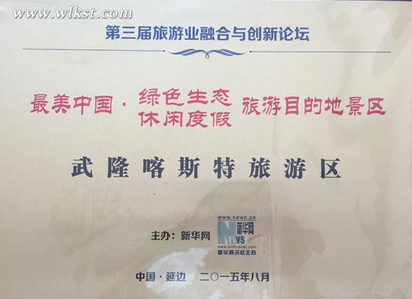 武隆荣获“最美中国 绿色生态 休闲度假旅游目的地”大奖
