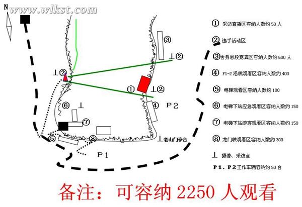 “奔跑吧.钢丝侠”重庆武隆天坑高空飞人国际大赛 最佳观看位置示意图